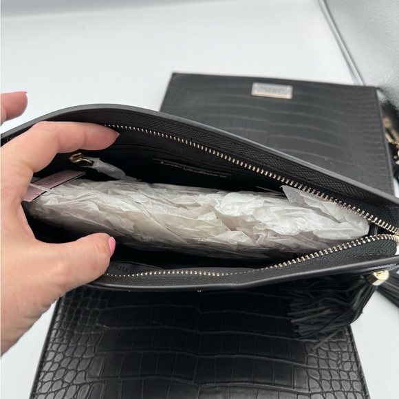NWT Lot 3 VICTORIA'S SECRET BLACK ALLIGATOR BEAUTY POUCH WITH TASSEL - Picture 4 of 7